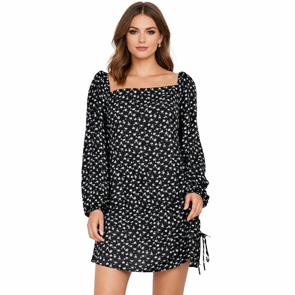 Lulus Womens XL Dress Black Growing In The Garden Floral New